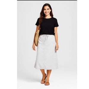 Valerie Stevens White Linen Midi Front Patch Pockets A Line Skirt Small